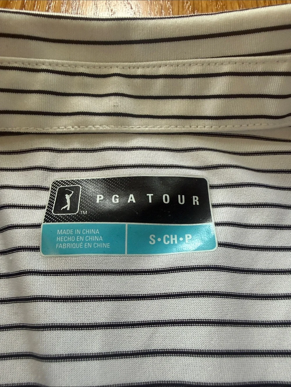 PGA Tour White Polo with Thin Black Stripes